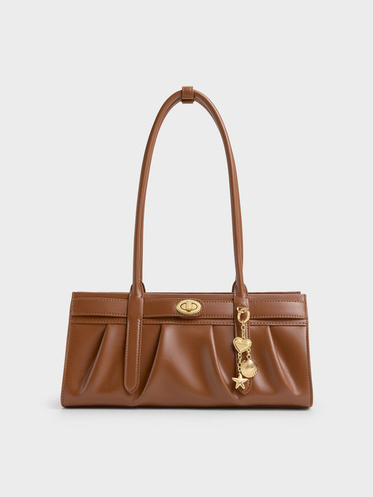CHARLES & KEITH Latest / Isolde Belted Ruched Shoulder Bag - Chocolate
