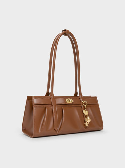 CHARLES & KEITH Latest / Isolde Belted Ruched Shoulder Bag - Chocolate