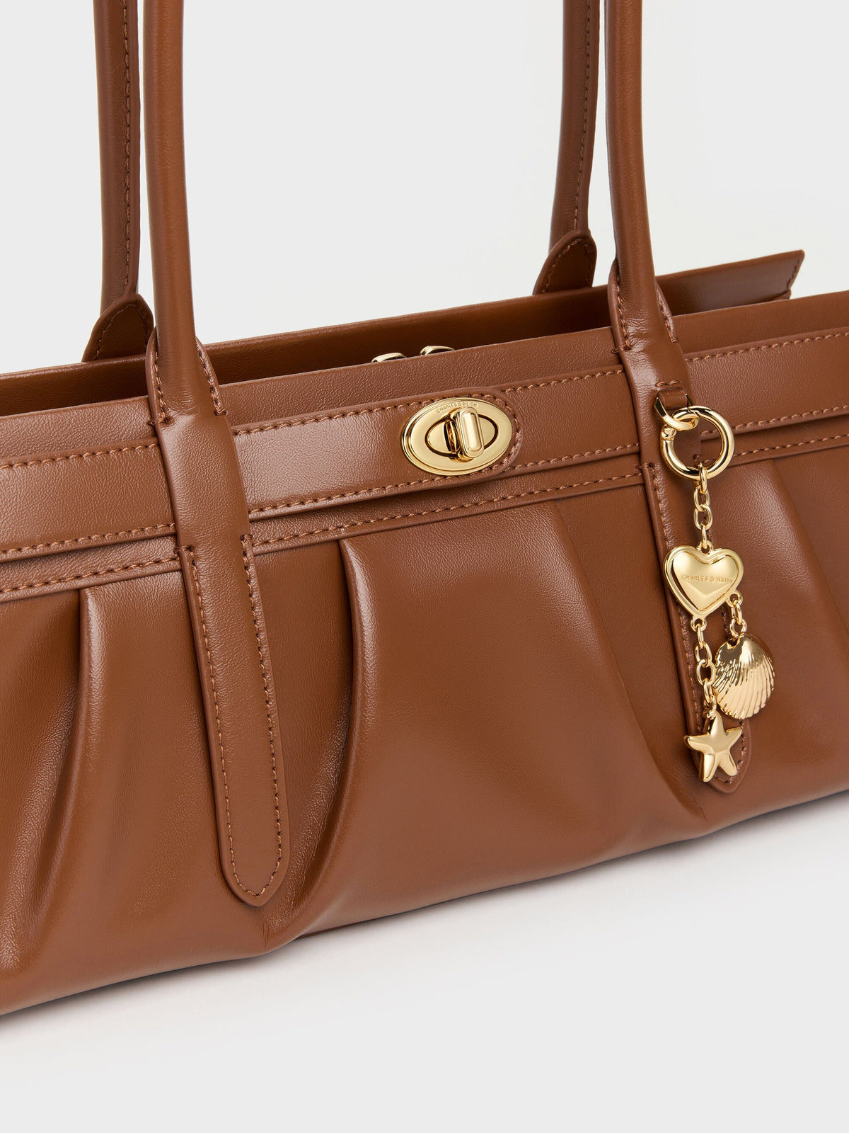 CHARLES & KEITH Latest / Isolde Belted Ruched Shoulder Bag - Chocolate