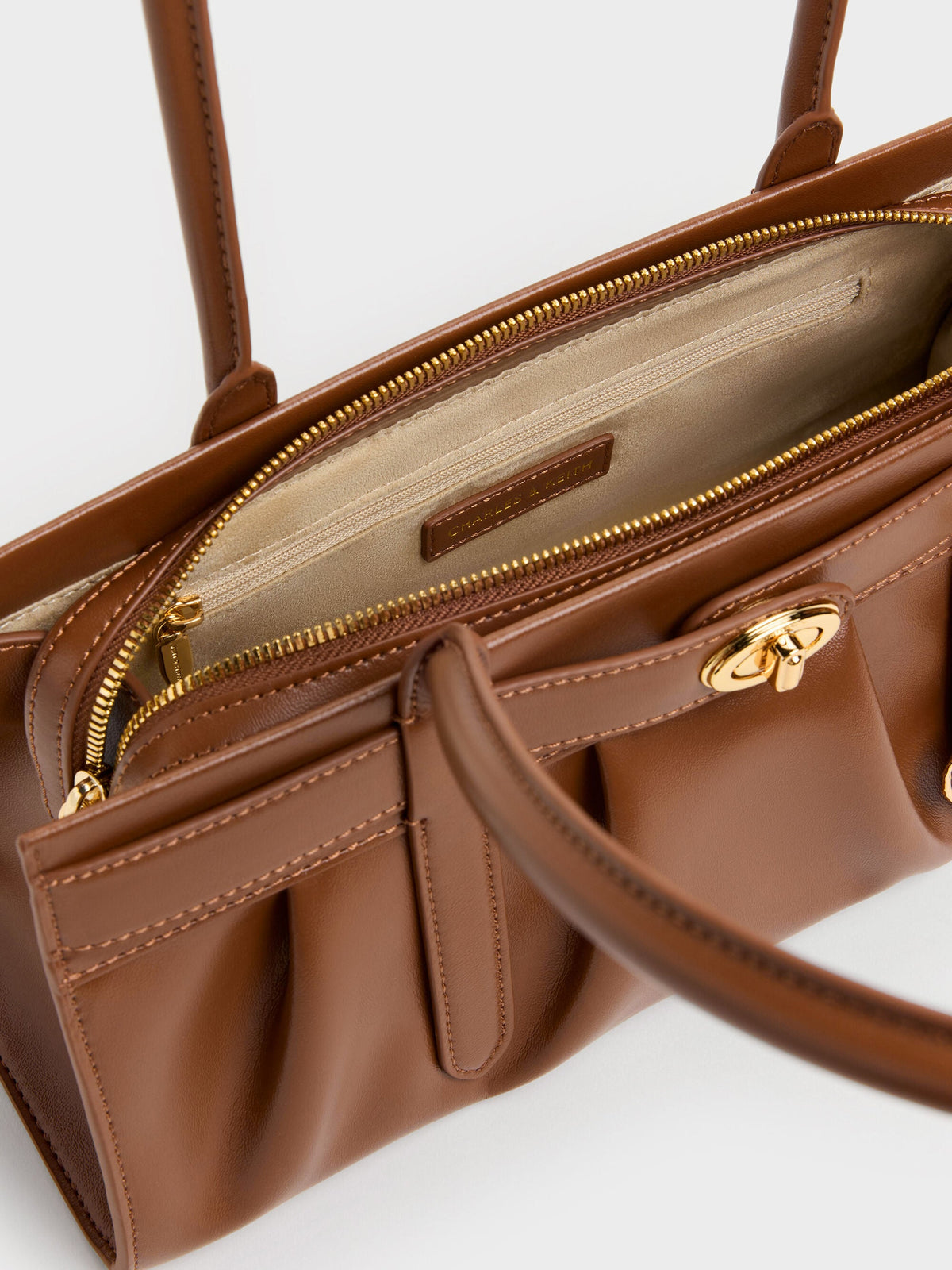 CHARLES & KEITH Latest / Isolde Belted Ruched Shoulder Bag - Chocolate