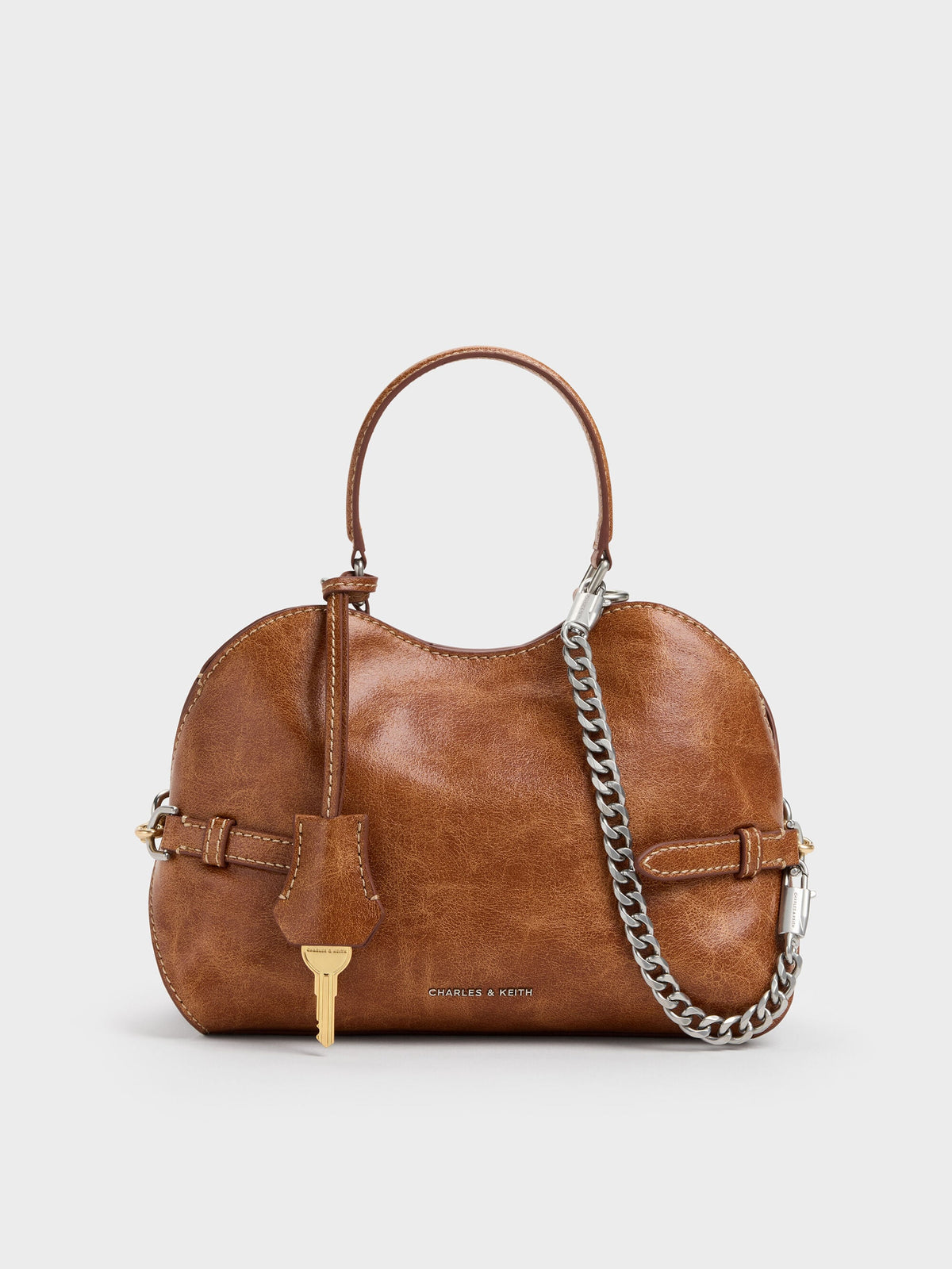CHARLES & KEITH Quality / Delfina Chain Side-Belt Tote Bag - Distressed Tan