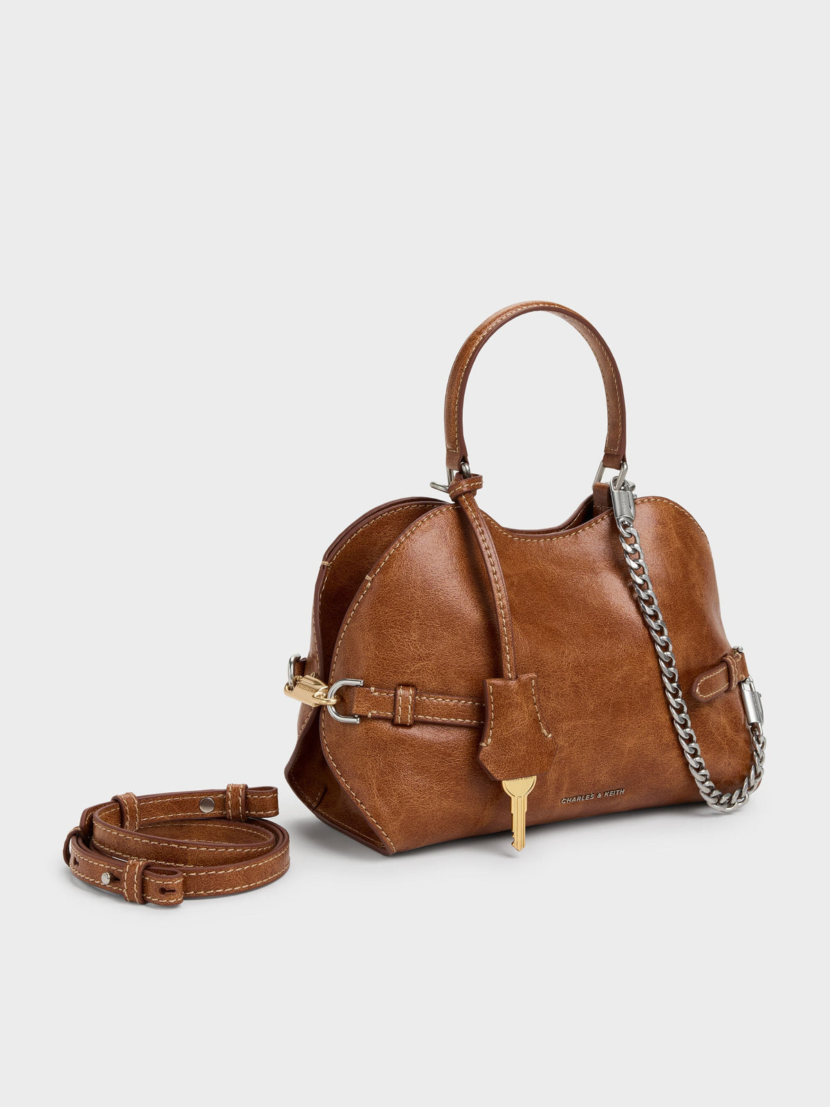 CHARLES & KEITH Quality / Delfina Chain Side-Belt Tote Bag - Distressed Tan