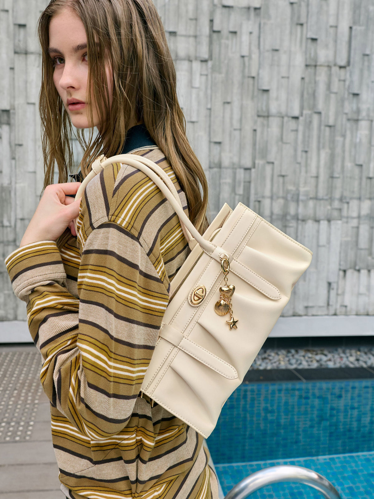 CHARLES & KEITH Exclusive / Isolde Belted Ruched Shoulder Bag - Cream
