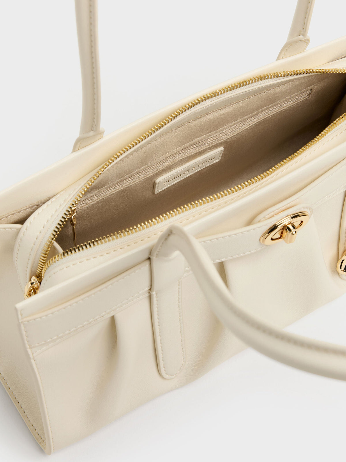 CHARLES & KEITH Exclusive / Isolde Belted Ruched Shoulder Bag - Cream