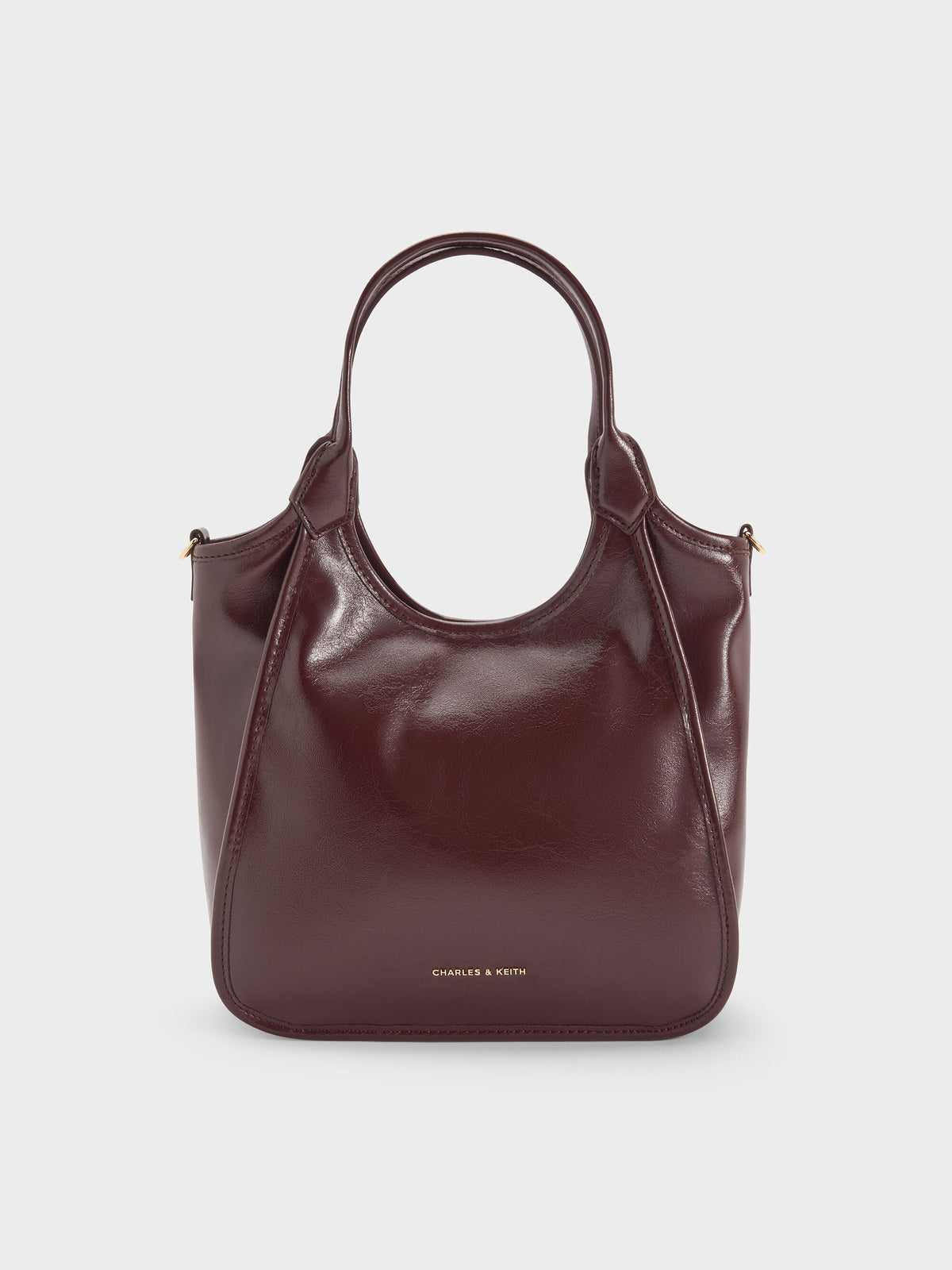 CHARLES & KEITH Hot Sale / Mini Sianna Crinkle-Effect Slouchy Tote Bag - Wineberry Red