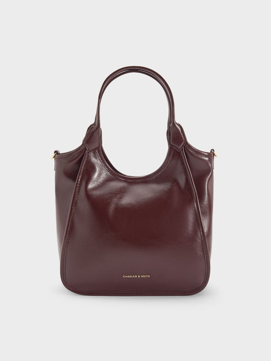 CHARLES & KEITH Hot Sale / Mini Sianna Crinkle-Effect Slouchy Tote Bag - Wineberry Red