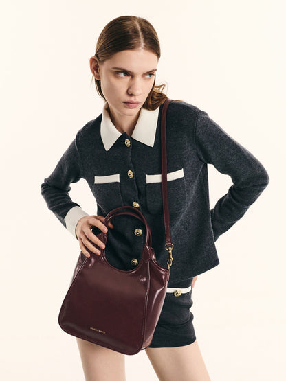 CHARLES & KEITH Hot Sale / Mini Sianna Crinkle-Effect Slouchy Tote Bag - Wineberry Red