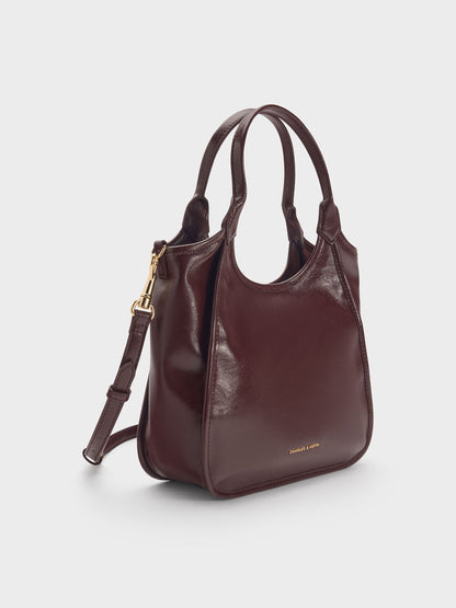 CHARLES & KEITH Hot Sale / Mini Sianna Crinkle-Effect Slouchy Tote Bag - Wineberry Red
