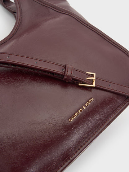 CHARLES & KEITH Hot Sale / Mini Sianna Crinkle-Effect Slouchy Tote Bag - Wineberry Red