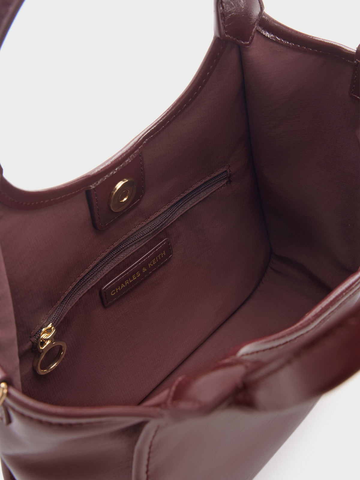 CHARLES & KEITH Hot Sale / Mini Sianna Crinkle-Effect Slouchy Tote Bag - Wineberry Red