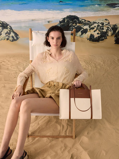 CHARLES & KEITH Discount / Shalia Canvas Tote Bag - Beige Canvas