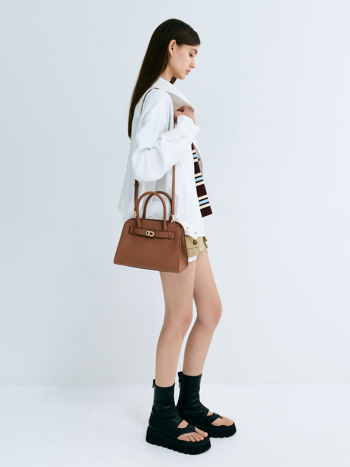 CHARLES & KEITH Best Price / Aubrielle Belted Tote Bag - Chocolate