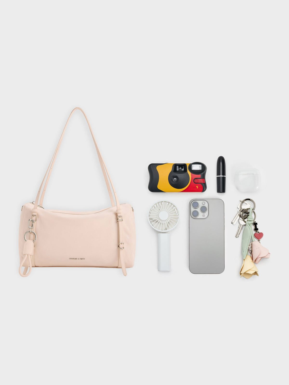 CHARLES & KEITH Customer Favorite / Levy Nylon Shoulder Bag - Soft Pink