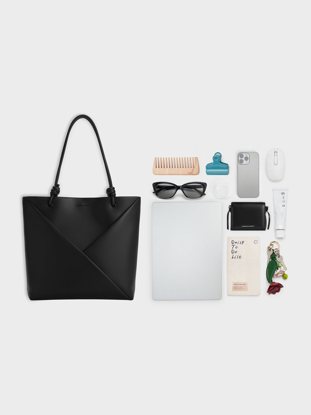 CHARLES & KEITH Deals / Midori Geometric Tote Bag - Jet Black