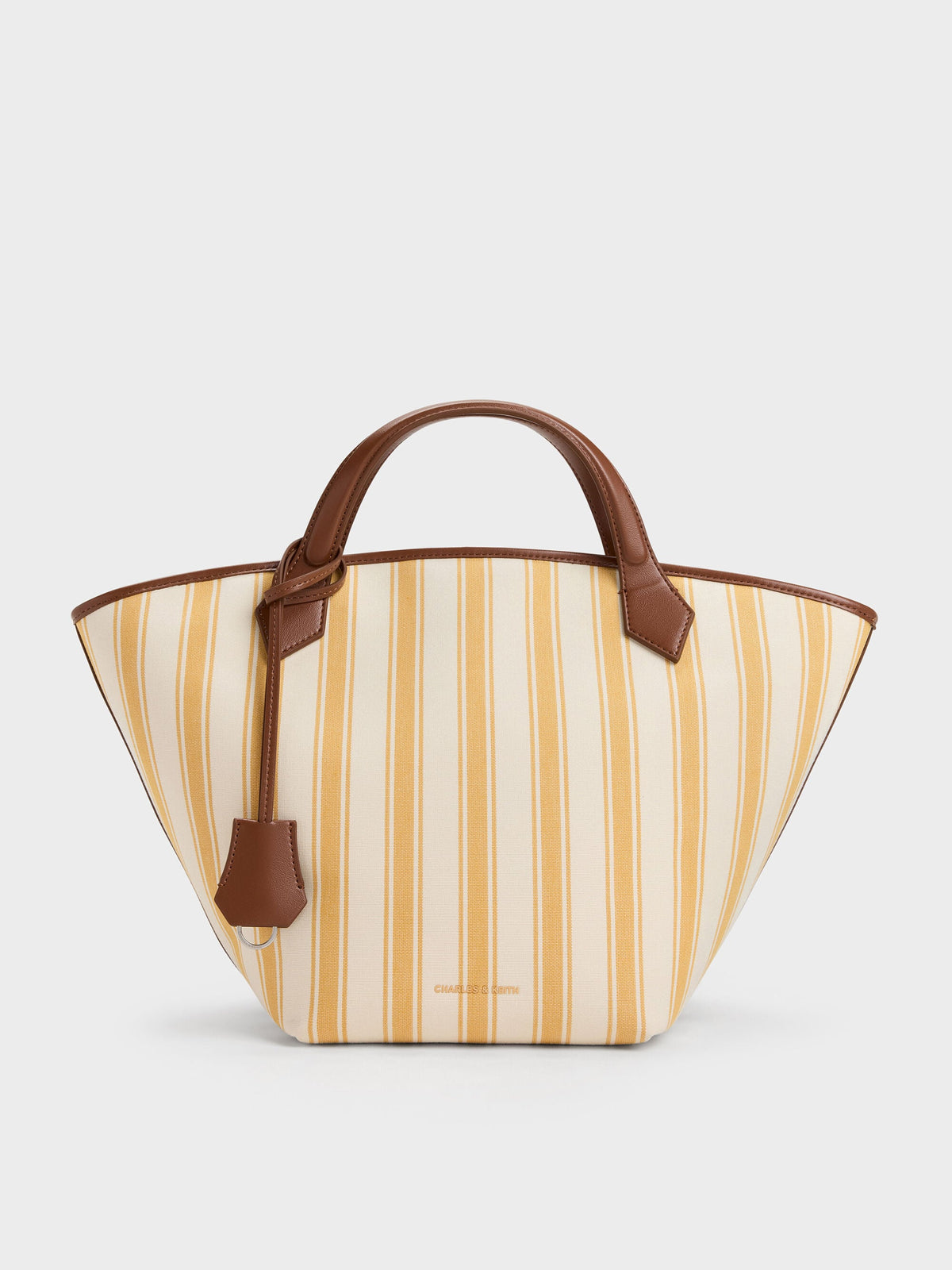 CHARLES & KEITH Latest / Large Ivanna Canvas Striped Tote Bag - Butterscotch Yellow
