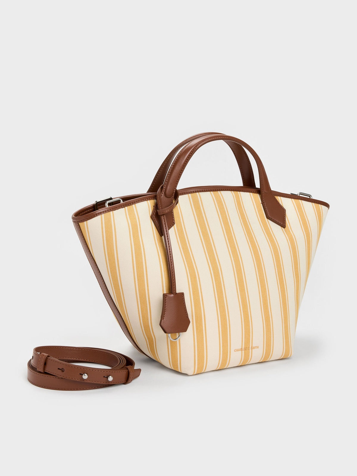 CHARLES & KEITH Latest / Large Ivanna Canvas Striped Tote Bag - Butterscotch Yellow
