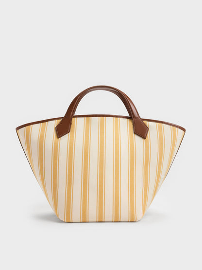 CHARLES & KEITH Latest / Large Ivanna Canvas Striped Tote Bag - Butterscotch Yellow
