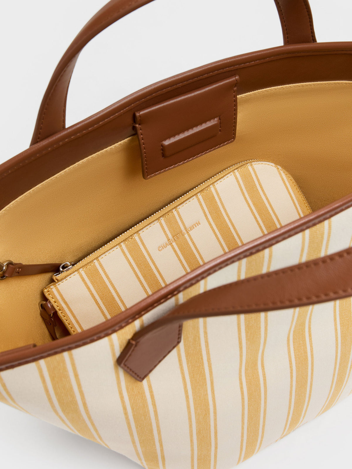 CHARLES & KEITH Latest / Large Ivanna Canvas Striped Tote Bag - Butterscotch Yellow