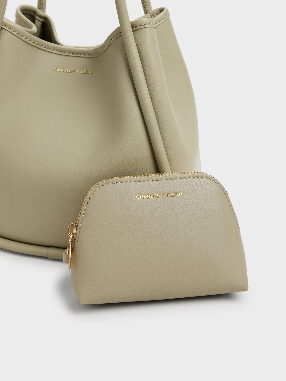 CHARLES & KEITH New / Mini Lyla Tubular Tote Bag - Pale Olive