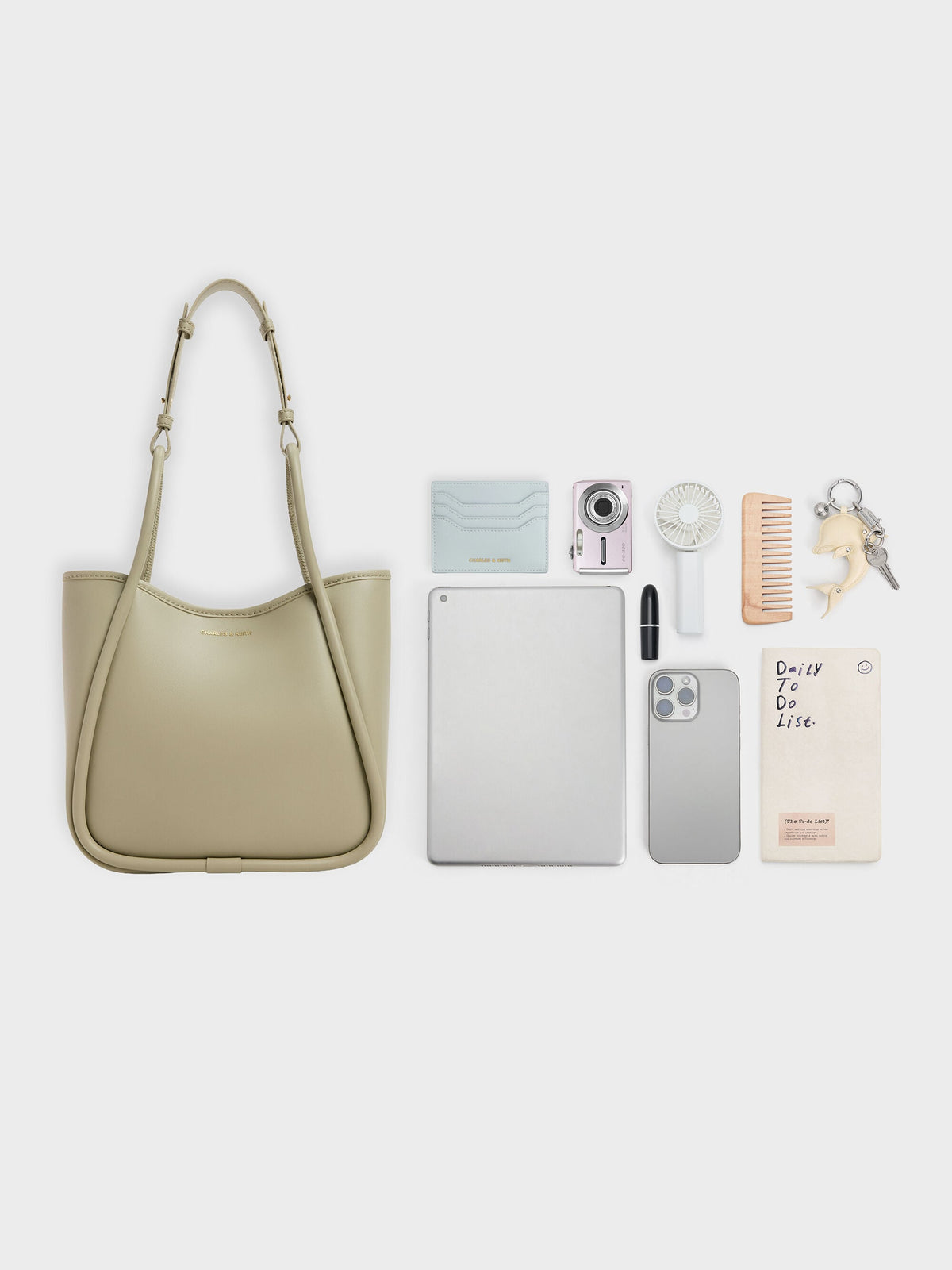 CHARLES & KEITH New / Mini Lyla Tubular Tote Bag - Pale Olive