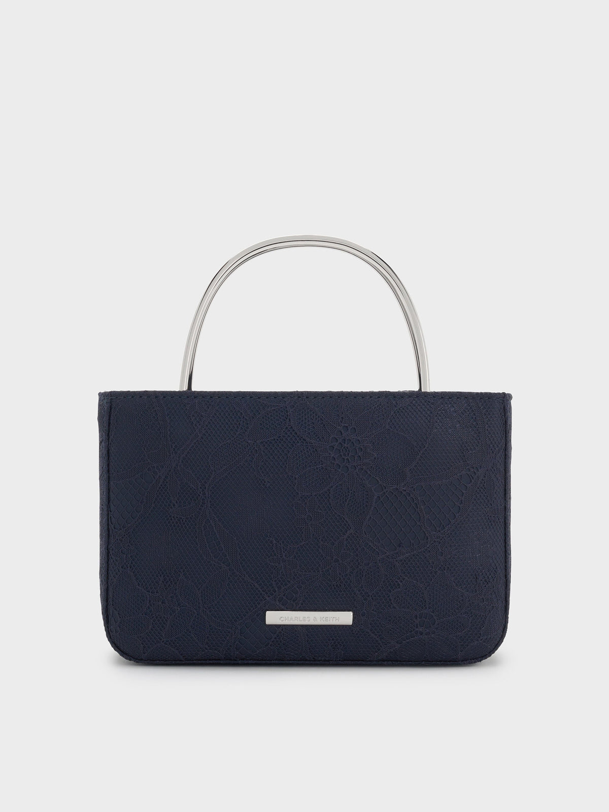 CHARLES & KEITH Customer Favorite / Jennis Lace & Satin Top Handle Bag - Dark Blue Textured
