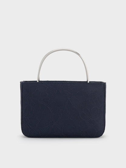 CHARLES & KEITH Customer Favorite / Jennis Lace & Satin Top Handle Bag - Dark Blue Textured