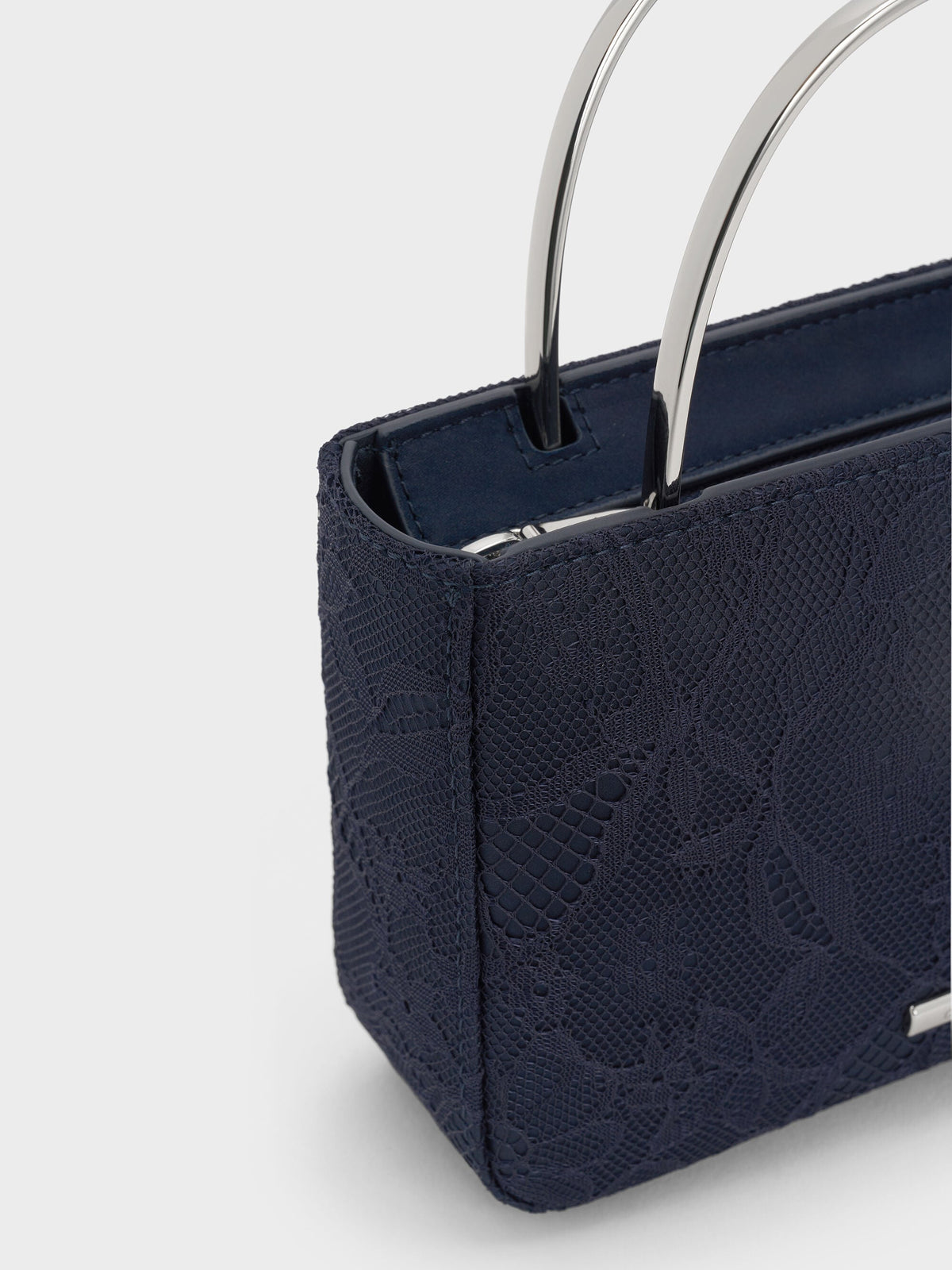 CHARLES & KEITH Customer Favorite / Jennis Lace & Satin Top Handle Bag - Dark Blue Textured