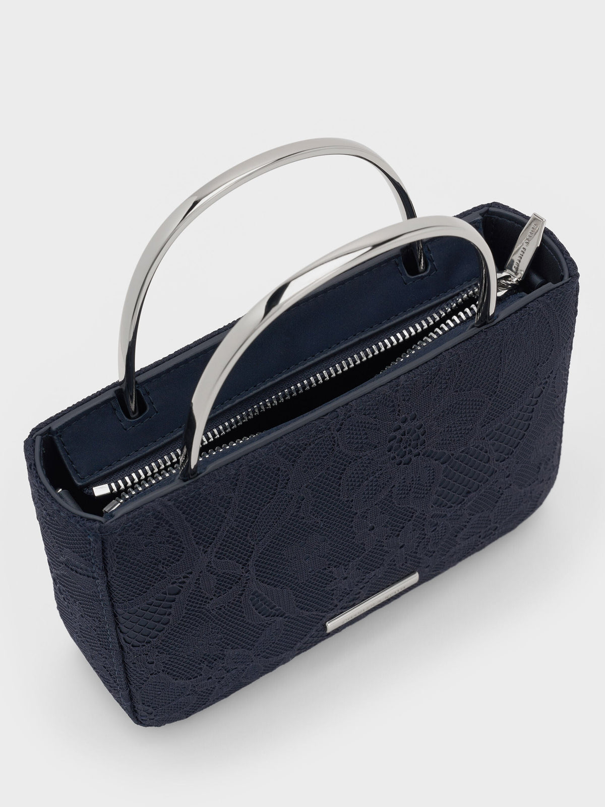 CHARLES & KEITH Customer Favorite / Jennis Lace & Satin Top Handle Bag - Dark Blue Textured