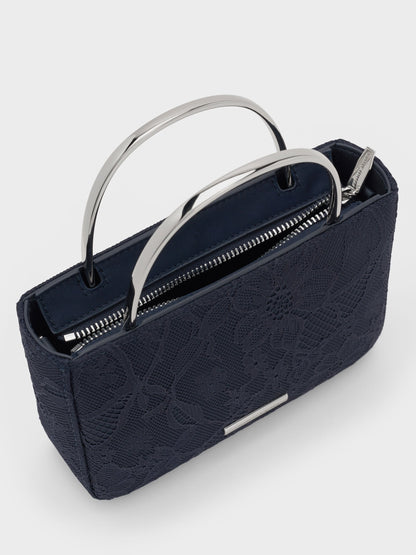 CHARLES & KEITH Customer Favorite / Jennis Lace & Satin Top Handle Bag - Dark Blue Textured