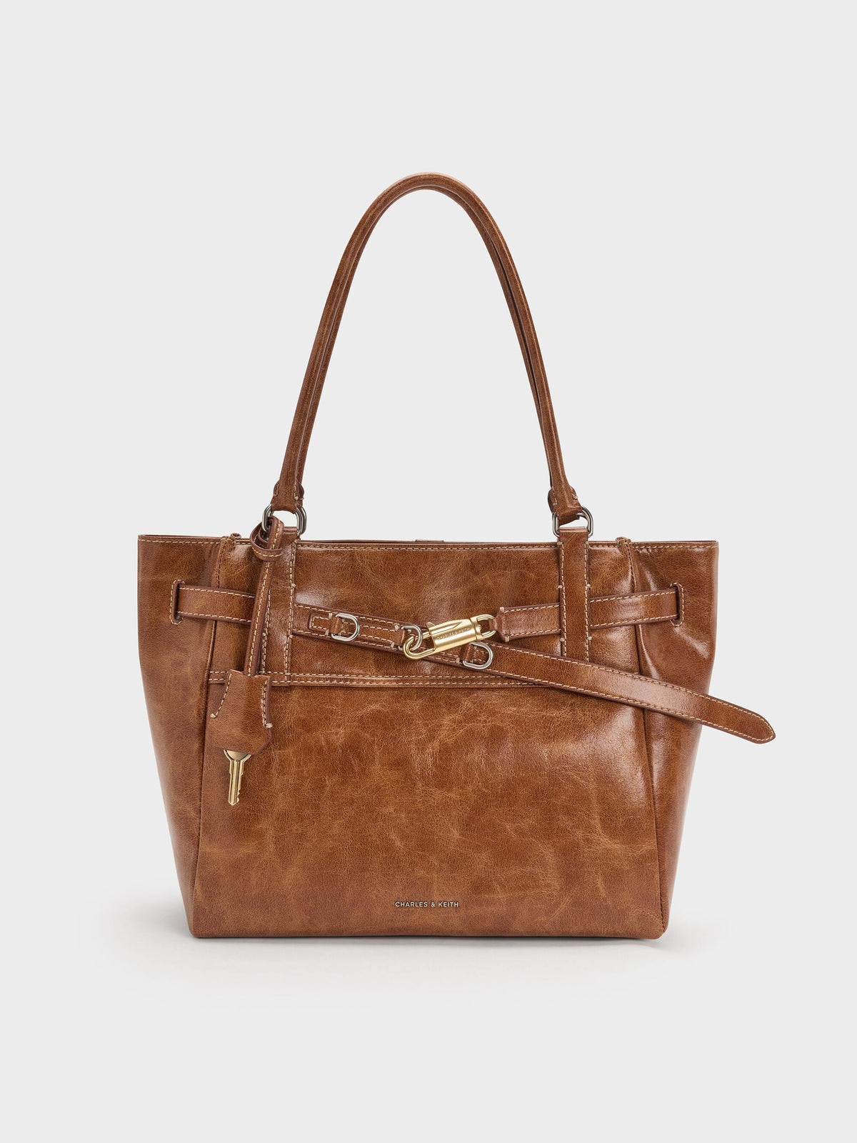 CHARLES & KEITH Essential / Delfina Belted Tote Bag - Distressed Tan