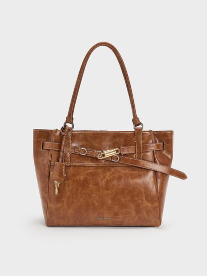 CHARLES & KEITH Essential / Delfina Belted Tote Bag - Distressed Tan