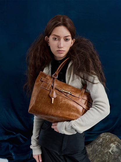 CHARLES & KEITH Essential / Delfina Belted Tote Bag - Distressed Tan