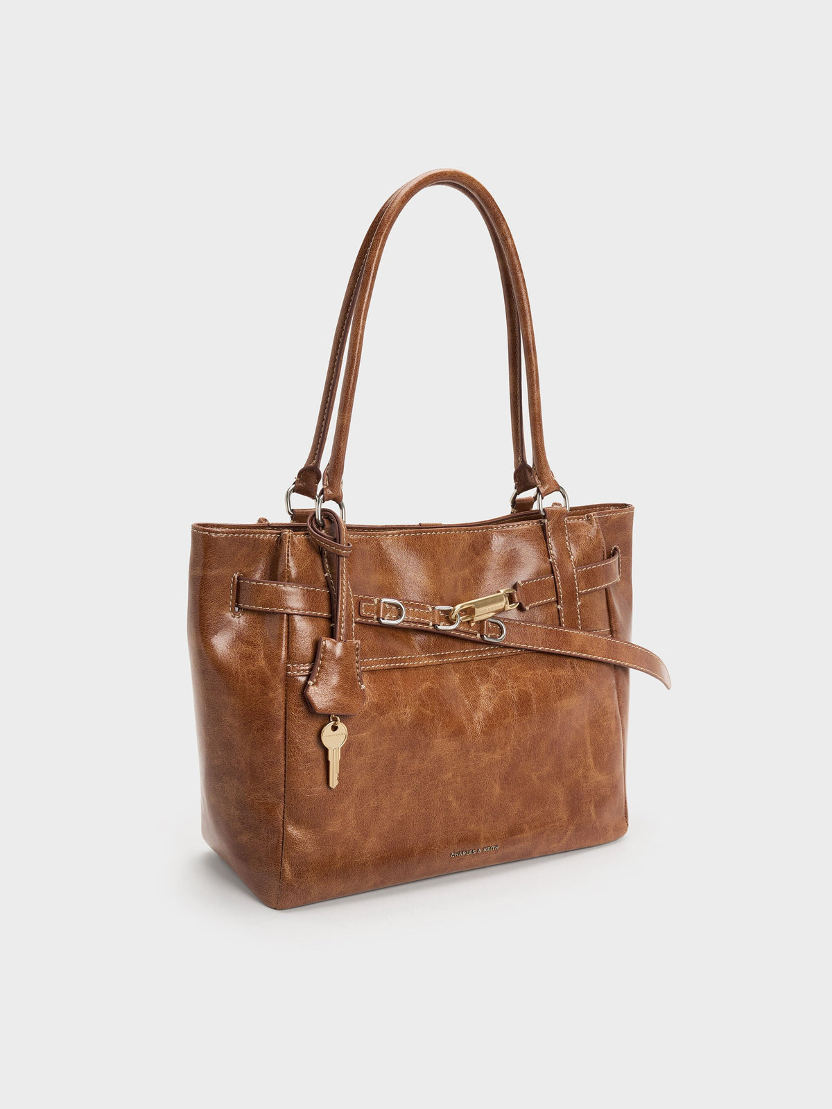 CHARLES & KEITH Essential / Delfina Belted Tote Bag - Distressed Tan