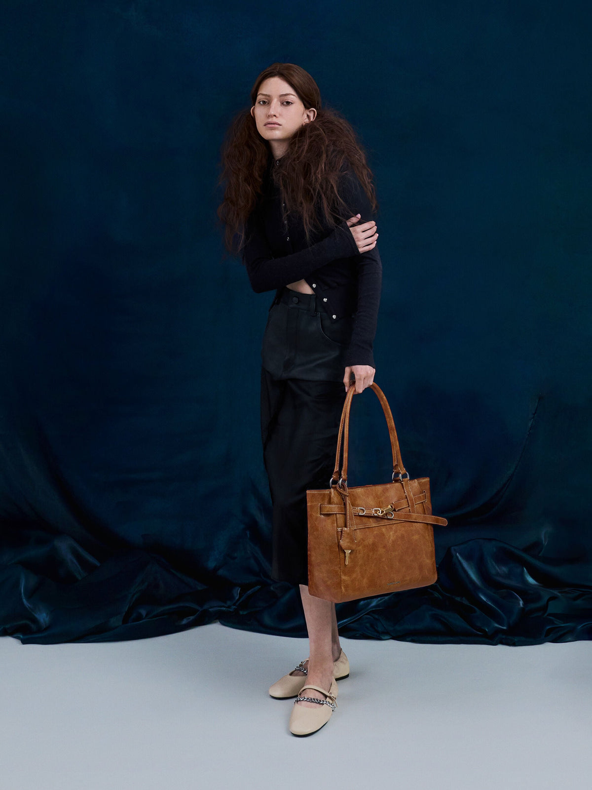 CHARLES & KEITH Essential / Delfina Belted Tote Bag - Distressed Tan