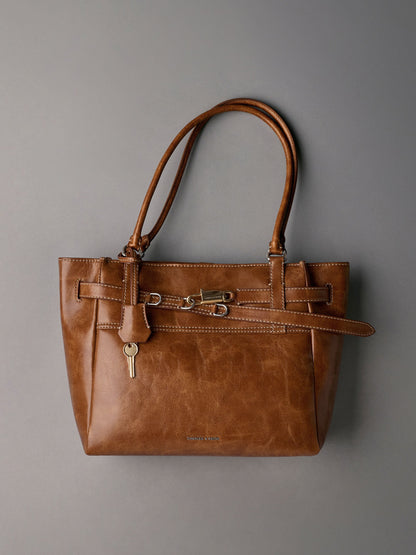CHARLES & KEITH Essential / Delfina Belted Tote Bag - Distressed Tan