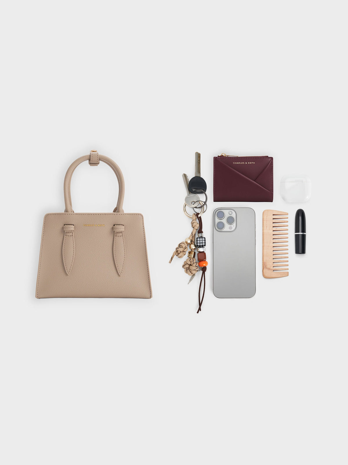 CHARLES & KEITH Special Offer / Allyn Structured Trapeze Tote Bag - Taupe