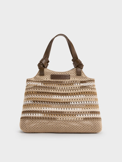 CHARLES & KEITH Exclusive / Mini Ida Multi-Stripe Knitted Tote Bag - Multi Brown