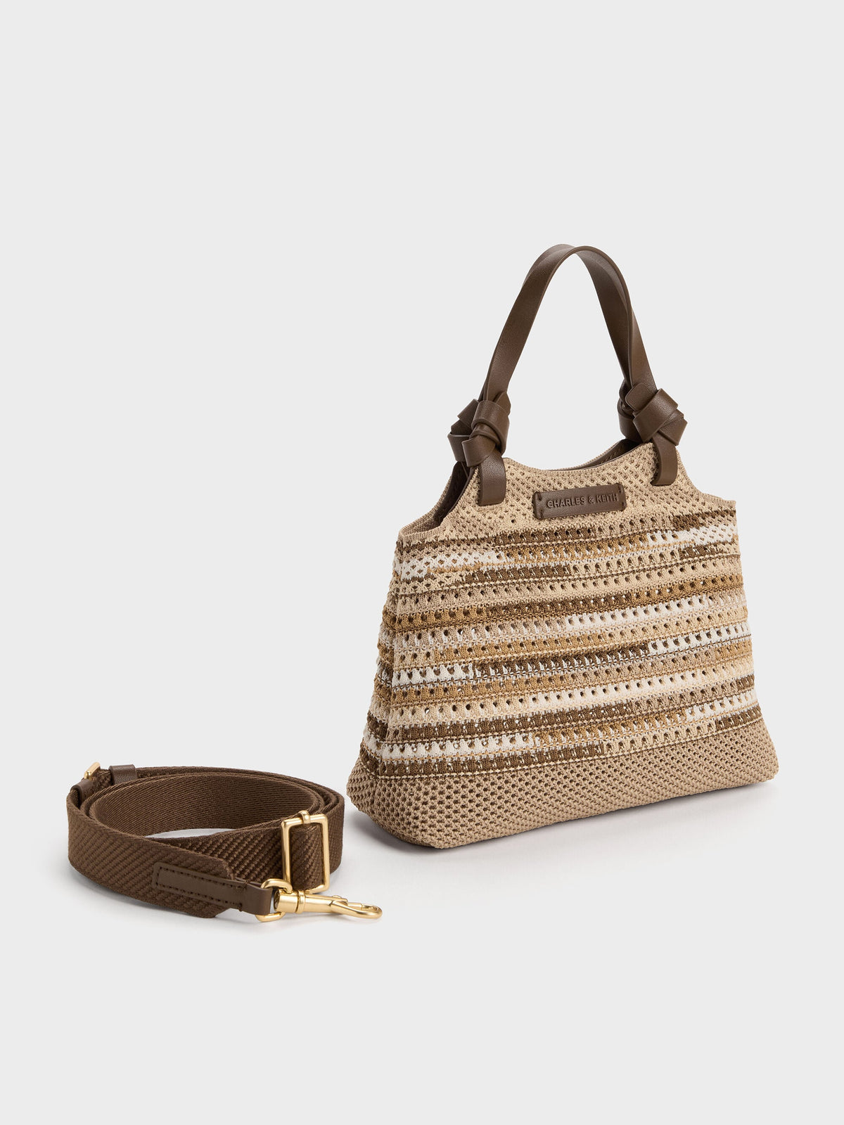 CHARLES & KEITH Exclusive / Mini Ida Multi-Stripe Knitted Tote Bag - Multi Brown