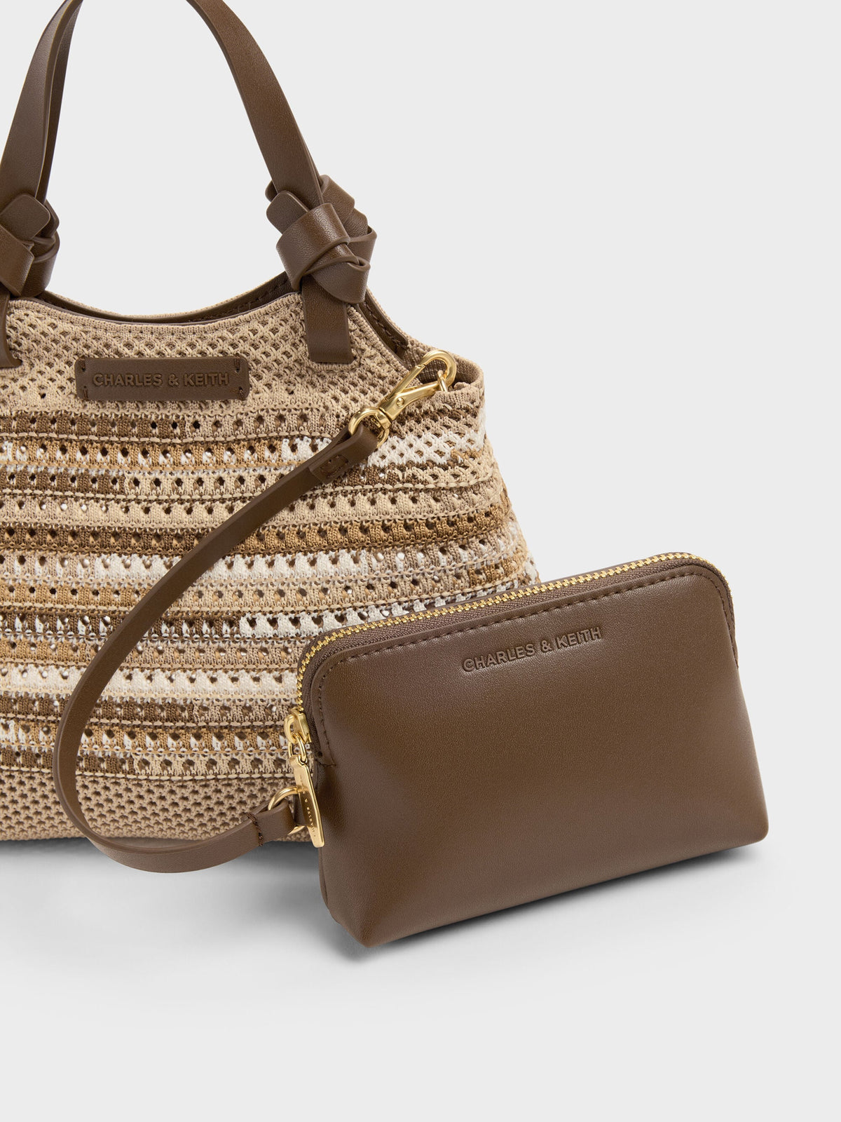 CHARLES & KEITH Exclusive / Mini Ida Multi-Stripe Knitted Tote Bag - Multi Brown