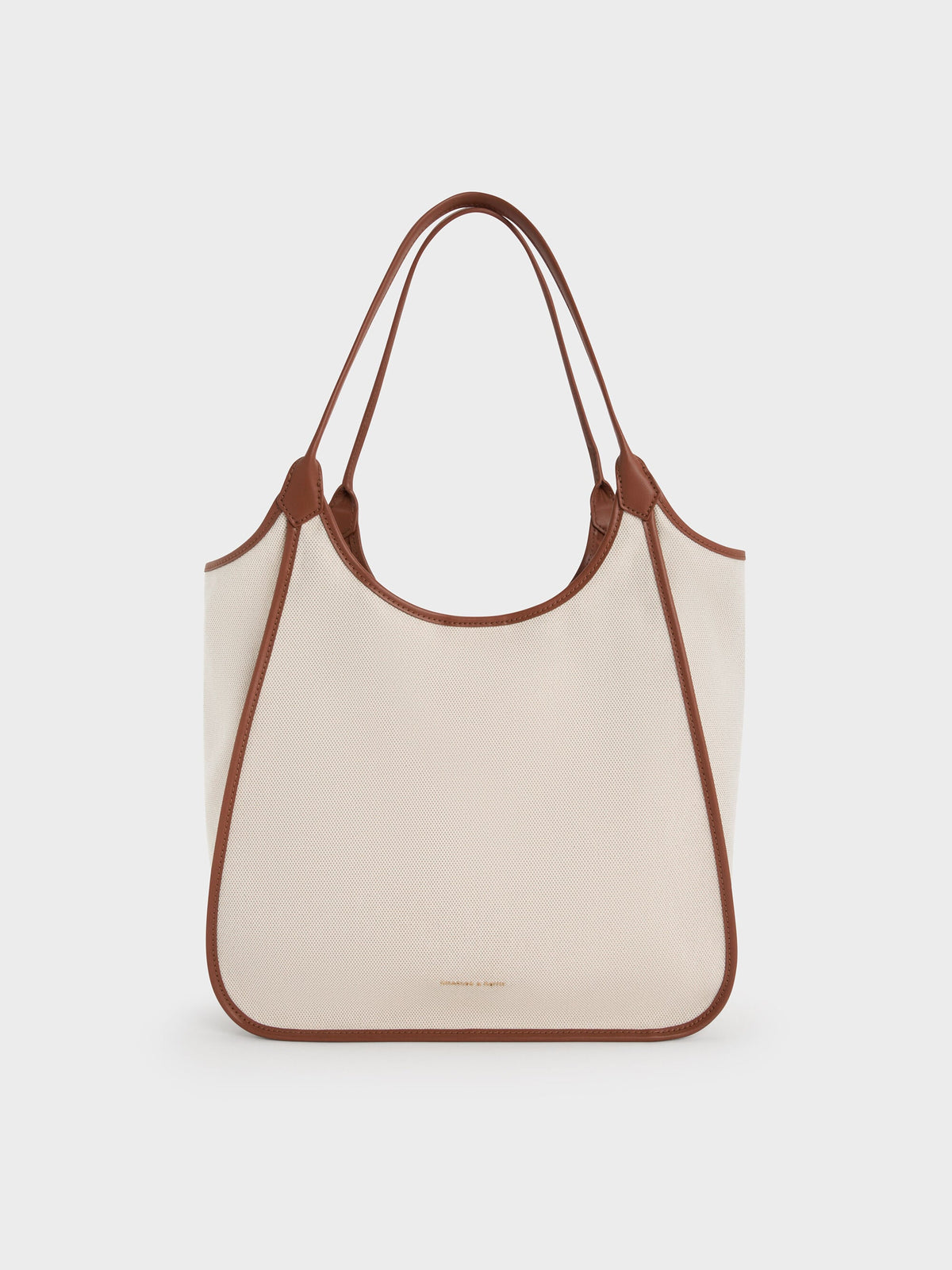 CHARLES & KEITH Essential / Sianna Canvas Contrast-Trim Tote Bag - Taupe Canvas