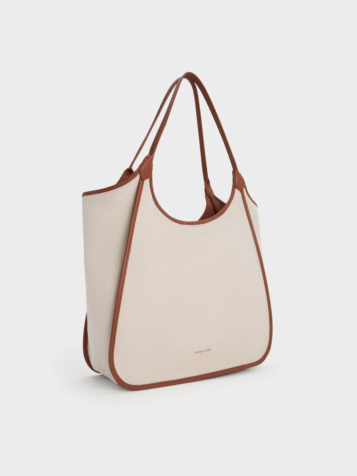 CHARLES & KEITH Essential / Sianna Canvas Contrast-Trim Tote Bag - Taupe Canvas