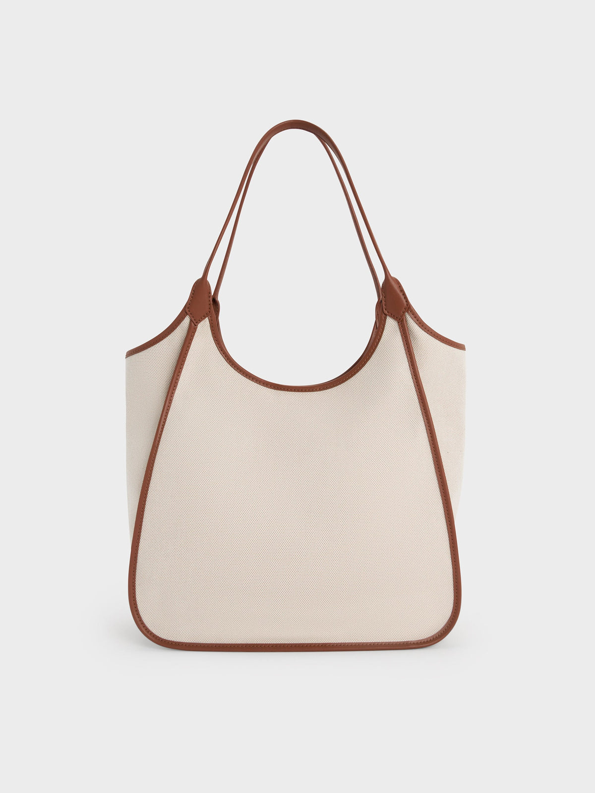CHARLES & KEITH Essential / Sianna Canvas Contrast-Trim Tote Bag - Taupe Canvas