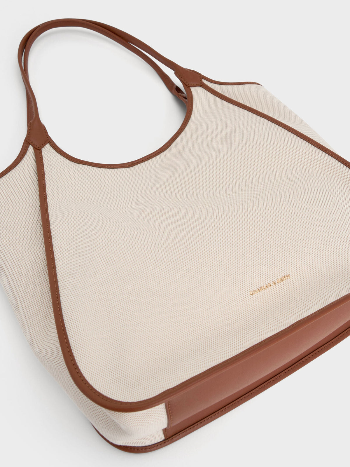 CHARLES & KEITH Essential / Sianna Canvas Contrast-Trim Tote Bag - Taupe Canvas
