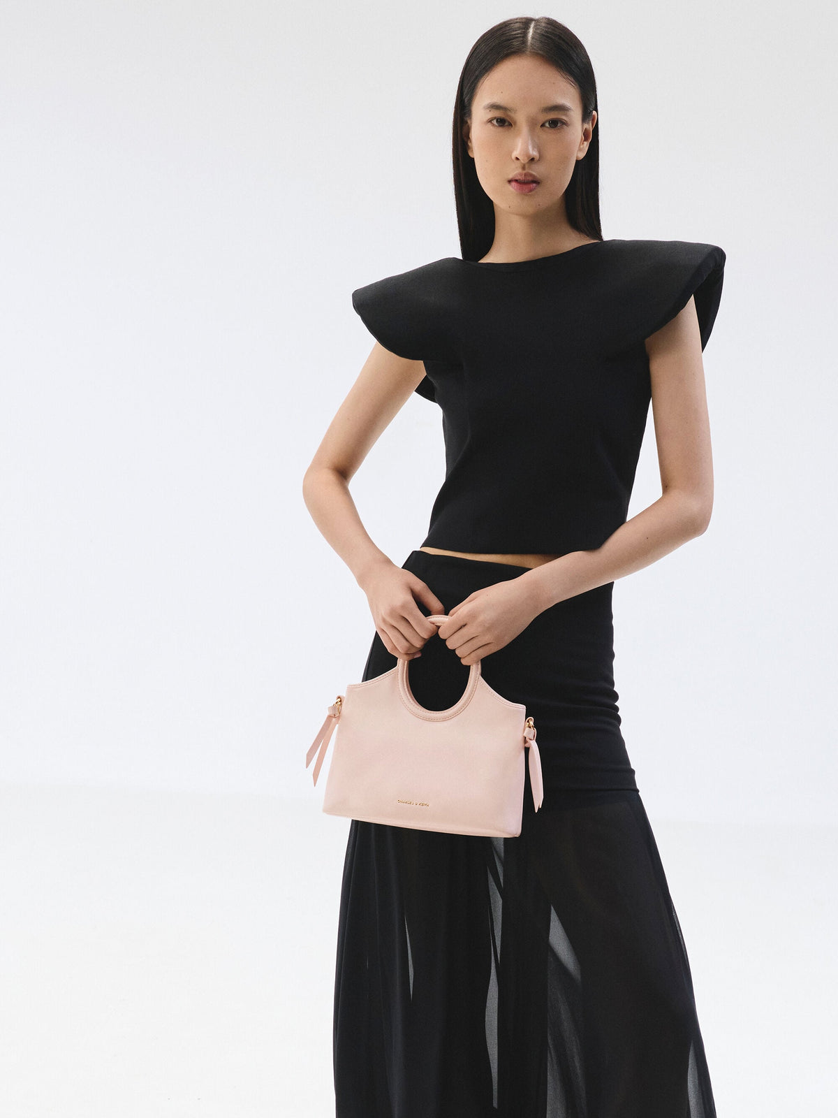 CHARLES & KEITH Trending / Mini Dalia Bow Oval-Handle Tote Bag - Soft Pink
