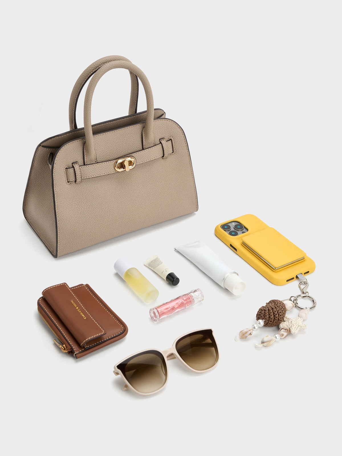 CHARLES & KEITH Essential / Aubrielle Belted Tote Bag - Taupe