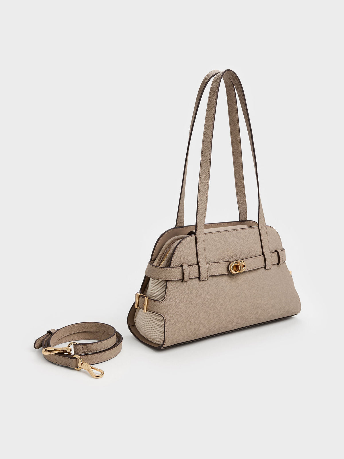 CHARLES & KEITH Exclusive / Aubrielle Belted Shoulder Bag - Taupe