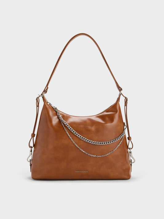 CHARLES & KEITH Sale / Atwood Chain Convertible Hobo Bag - Distressed Tan