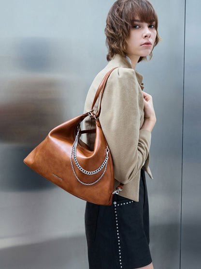 CHARLES & KEITH Sale / Atwood Chain Convertible Hobo Bag - Distressed Tan