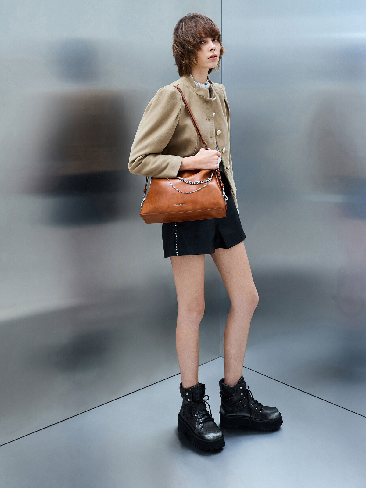 CHARLES & KEITH Sale / Atwood Chain Convertible Hobo Bag - Distressed Tan