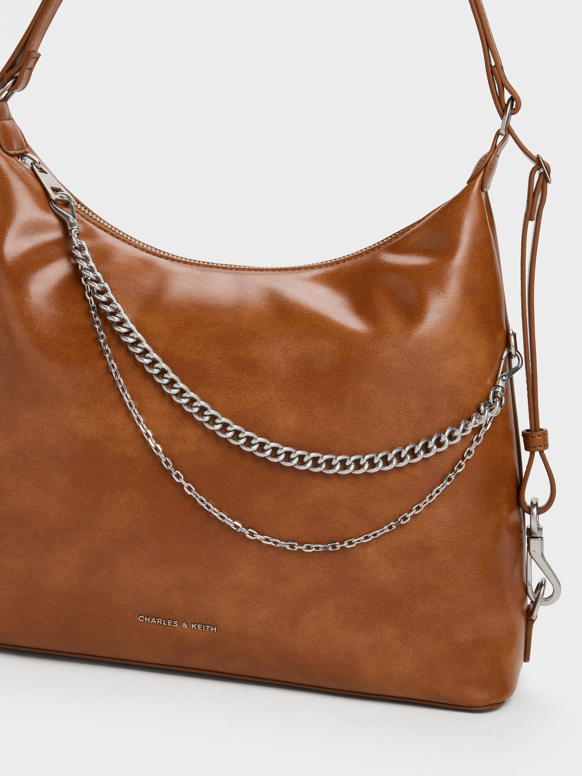 CHARLES & KEITH Sale / Atwood Chain Convertible Hobo Bag - Distressed Tan